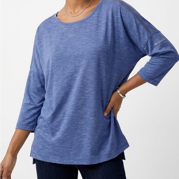 Columbia Tops - Columbia Performance Slub Knit 3/4 Tee | Blue Heather | Relaxed Fit XL